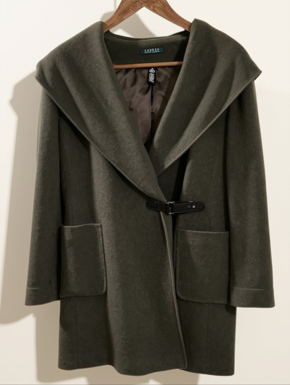 Lauren Ralph Lauren Women's Hooded Drape Front Wool Blend Coat in Litchfield •
